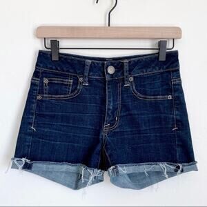 American Eagle Dark Wash Mid-Rise Cut-Off Stretchy Denim Jean Shorts SIZE 2